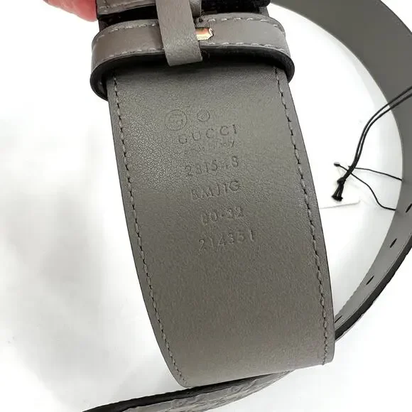 GUCCI Belt Womens 80 Gray Microguccisima GG Leather Gold Buckle AUTHENTIC NWT